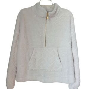 Madeline & Monroe Off-White Soft Cozy Fleece 3/4 Zip Pullover Winter Sherpa Sz L